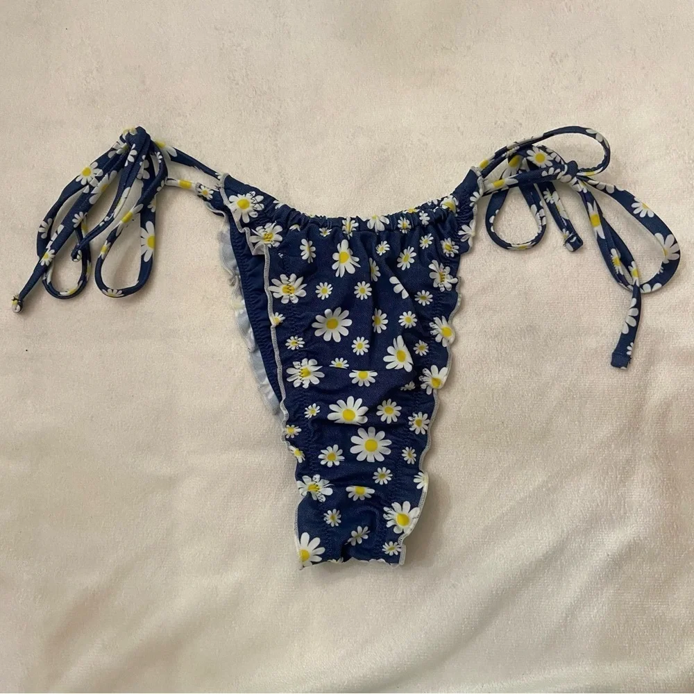 New! PINK x Frankie's Bikinis Blue/White Daisy Reign Bikini Bottom 3733